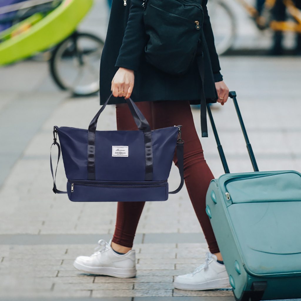 travel tote bag with luggage sleeve